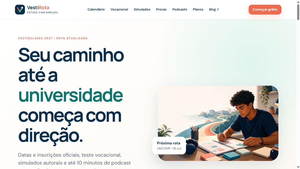 Página inicial do VestiRota com apresentação do portal